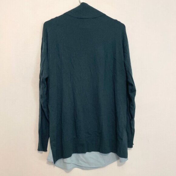 NEW NWT ANN TAYLOR Mixed Media Mock Neck Sweater Teal Green Blue Layered Twofer - Picture 12 of 14